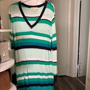 Michael Kors Green and Black Striped Sweater Dress